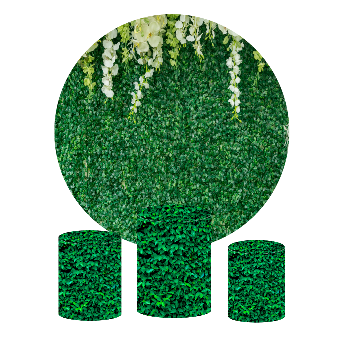 Green leaves birthday party decoration round circle backdrop cover plinth cylinder pedestal cover