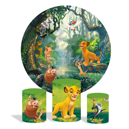 Lion king theme birthday party decoration round circle backdrop cover plinth cylinder pedestal cover