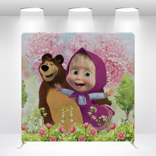 Masha And The Bear Theme Birthday Party Backdrop Wall Cover With Stand