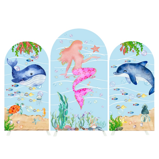 Mermaid Happy Birthday Baby Shower Party Arch Backdrop Wall Cloth Cover