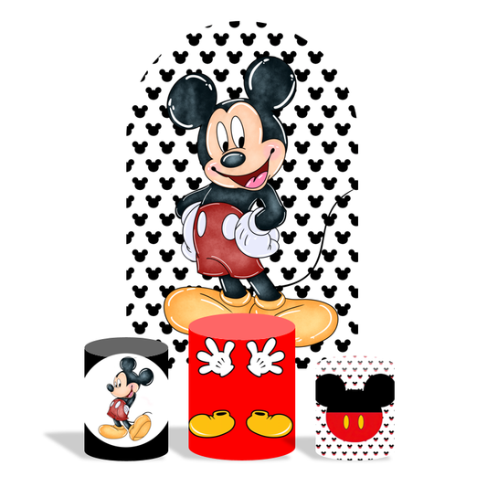 Mickey birthday party decoration arch backdrop cover plinth cylinder pedestal cover