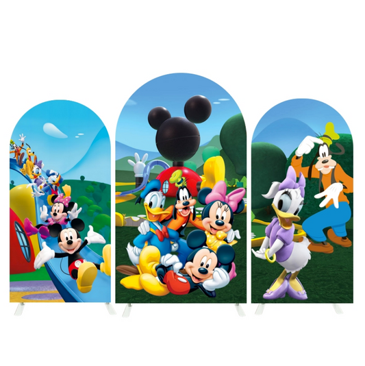 Mickey Mouse Happy Birthday Party Arch Backdrop Wall Cloth Cover