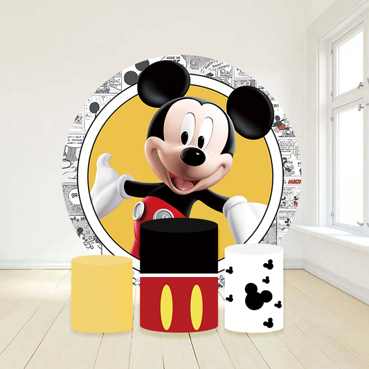 Mickey birthday party decoration round circle backdrop cover plinth cylinder pedestal cloth cover