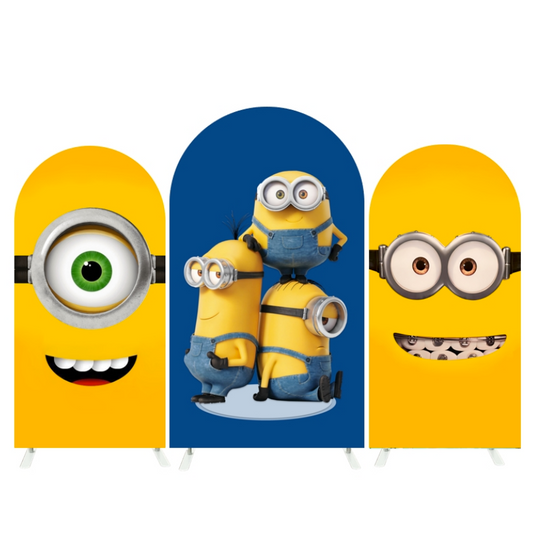 Minions Theme Happy Birthday Party Arch Backdrop Wall Cloth Cover