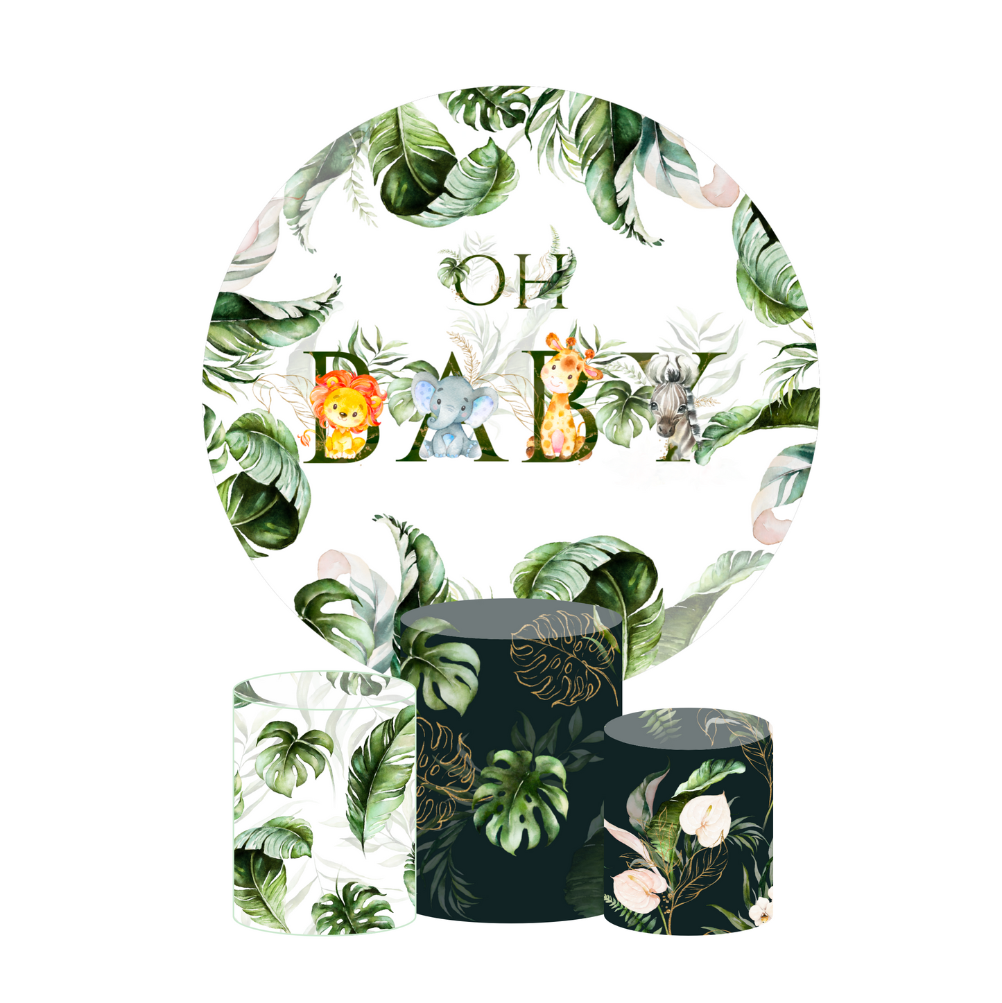 Oh baby safari birthday party decoration round circle backdrop cover plinth cylinder pedestal cover