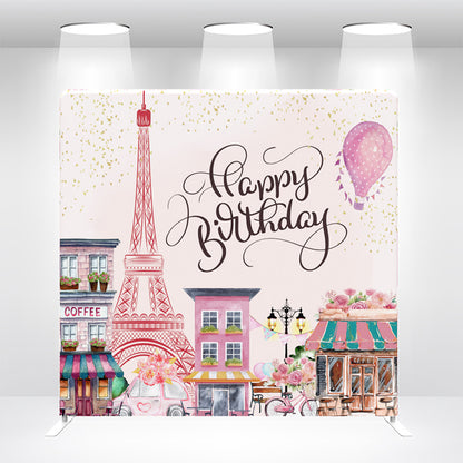 Paris Theme Tension Fabric Backdrop Wall Cover With Stand For Birthday Party Photography Photo Shoot Studio Props