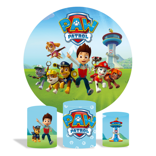 Paw patrol theme birthday party decoration round circle backdrop cover plinth cylinder pedestal cover