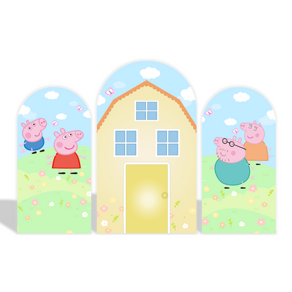 Peppa Pig Theme Birthday Party Arch Backdrop Wall Cloth Cover