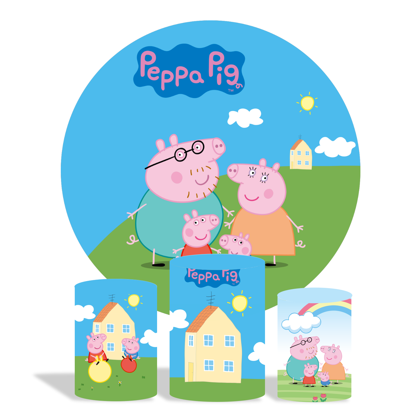 Peppa Pig theme birthday party decoration round circle backdrop cover plinth cylinder pedestal cover