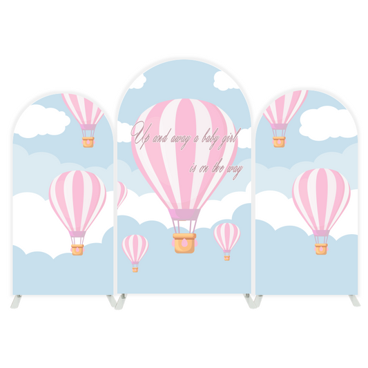 Pink Hot Air Balloon Arch Backdrop Wall Cloth Cover For Birthday Baby Shower Party