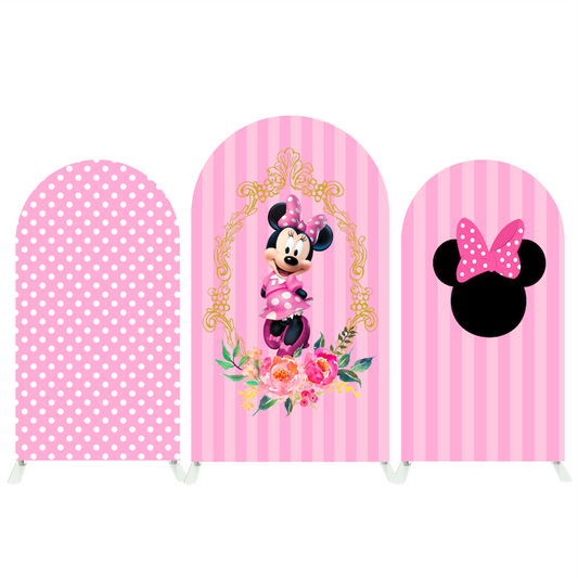 Pink Minnie Birthday Party Background Arch Backdrop Wall Cloth Cover