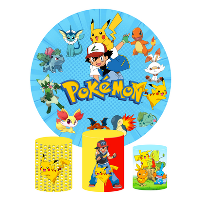 Pokemon theme birthday party decoration round circle backdrop cover plinth cylinder pedestal cover
