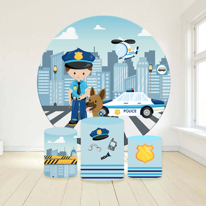 Police man theme birthday party decoration round circle backdrop cover plinth cylinder pedestal cloth cover