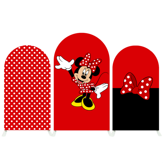 Red Minnie Baby Shower Birthday Party Arch Backdrop Wall Cloth Cover