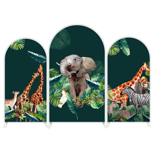 Safari Jungle Wild Theme Happy Birthday Party Arch Backdrop Wall Cloth  Cover