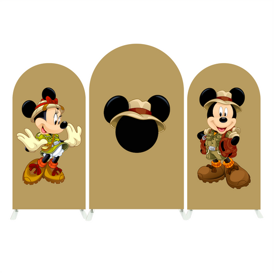 Mickey Minnie Safari Happy Birthday Party Arch Backdrop Wall Cloth Cover