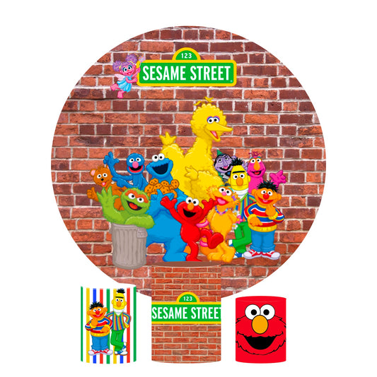 Sesame street birthday party decoration round circle backdrop cover plinth cylinder pedestal cloth cover