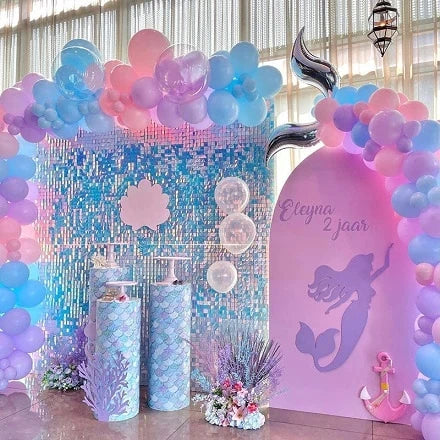 Iridescent Rainbow Blue Sequin Shimmer Backdrop Wall Panels For Birthday Wedding Party Event Decoration