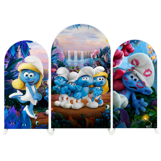 Smurfs Theme Happy Birthday Party Arch Backdrop Wall Cloth Cover