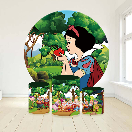 Snow white birthday party decoration round circle backdrop cover plinth cylinder pedestal cloth cover