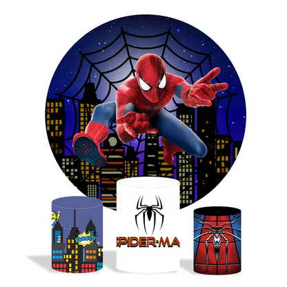 Spider man theme birthday party decoration round circle backdrop cover plinth cylinder pedestal cover