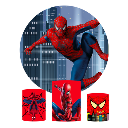 Spiderman birthday party decoration round circle backdrop cover plinth cylinder pedestal cover