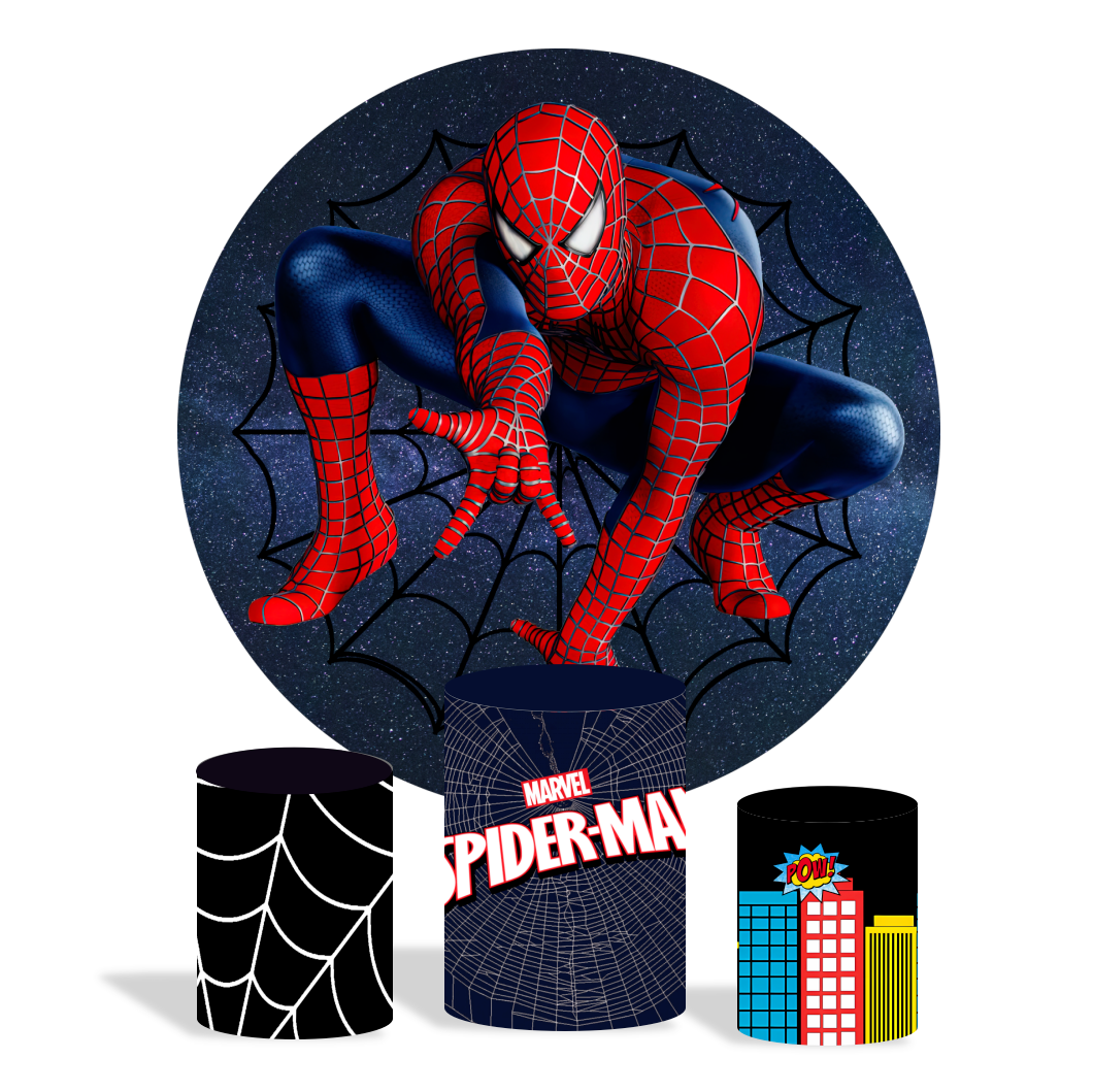 Spider-man birthday party decoration round circle backdrop cover plinth cylinder pedestal cover