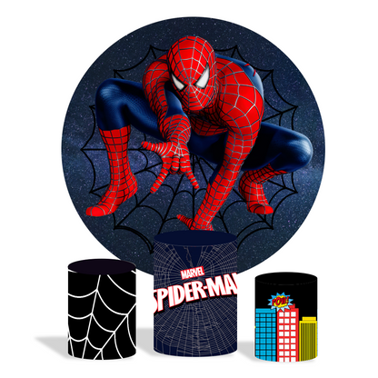 Spider-man birthday party decoration round circle backdrop cover plinth cylinder pedestal cover