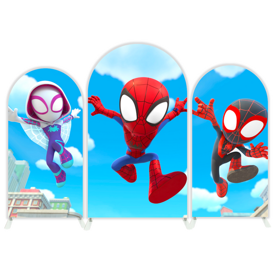 Spidey And His Friend Cartoon Happy Birthday Party Arch Backdrop Wall Cloth Cover
