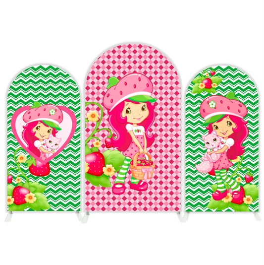 Strawberry Shortcake Theme Happy Birthday Party Arch Backdrop Wall Cloth Cover