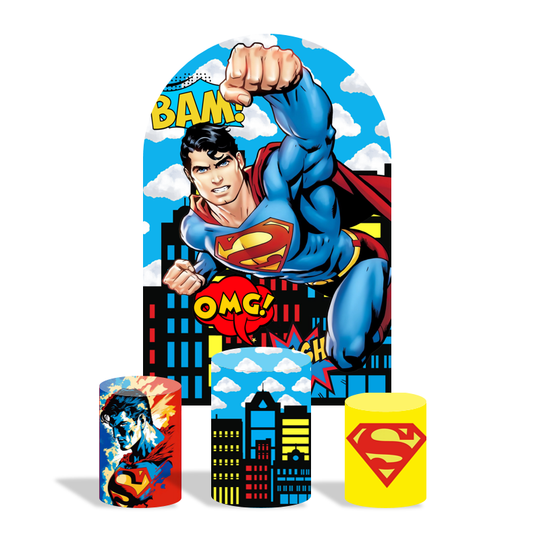 Super hero birthday party decoration arch backdrop cover plinth cylinder pedestal cover