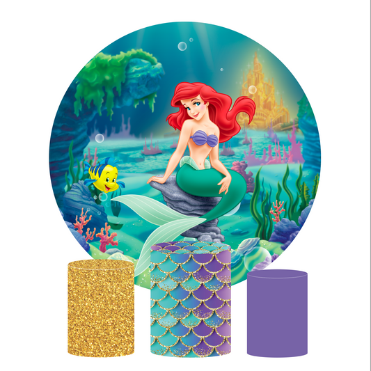 The little mermaid birthday party decoration round circle backdrop cover plinth cylinder pedestal cloth cover
