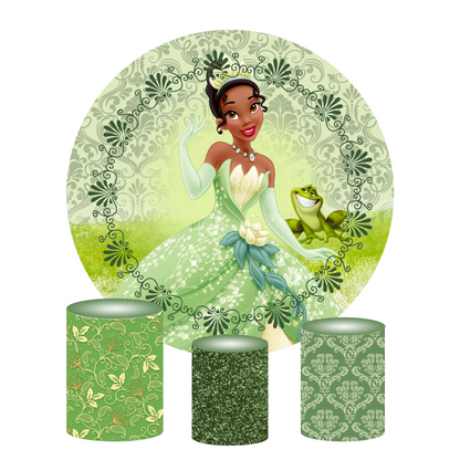 Tiana princess birthday party decoration round circle backdrop cover plinth cylinder pedestal cover