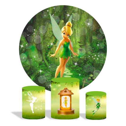 Tinker bell theme birthday party decoration round circle backdrop cover plinth cylinder pedestal cover