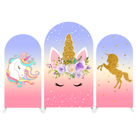 Flora Gold Glitter Unicorn Theme Happy Birthday Party Arch Backdrop Wall Cloth Cover