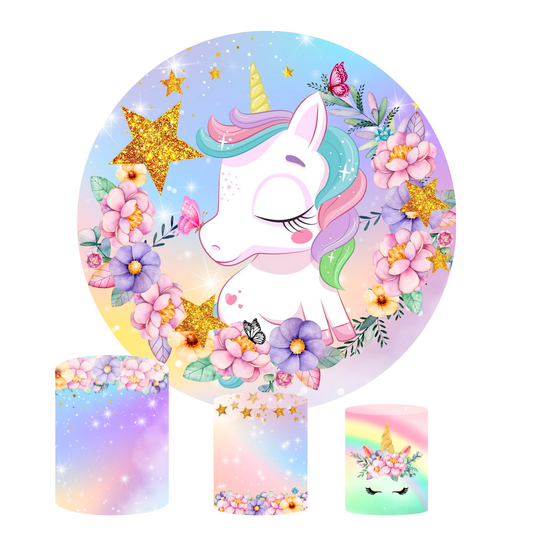 Flora unicorn birthday party decoration round circle backdrop cover plinth cylinder pedestal cloth cover