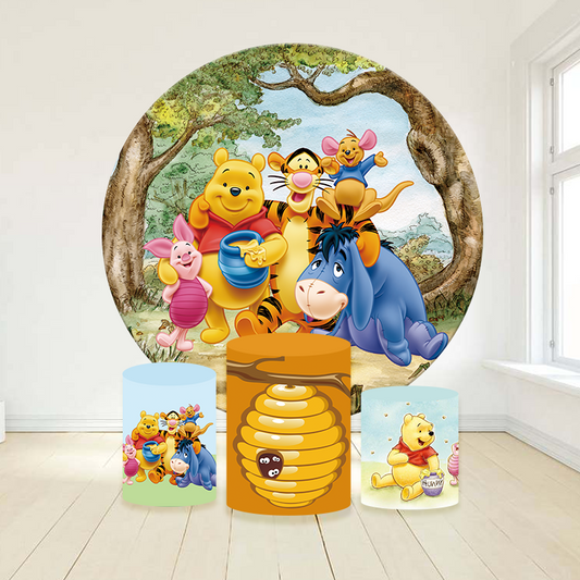 Winnie the poor theme birthday party decoration round circle backdrop cover plinth cylinder pedestal cloth cover