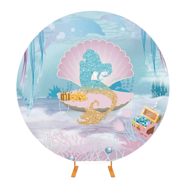 Mermaid Theme Round Backdrop Cover For Birthday Decoration