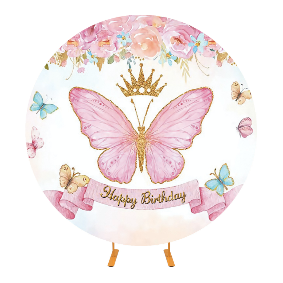Butterfly Birthday Decoration Round Backdrop