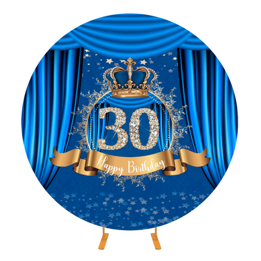 Blue 30th Happy Birthday Round Backdrop Cover