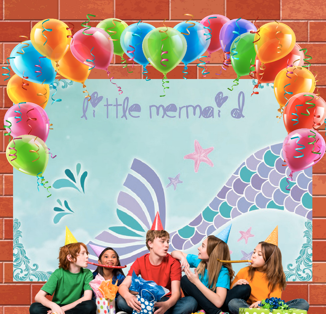 Little Mermaid Birthday Baby Shower Party Photo Booth Backdrop Banner
