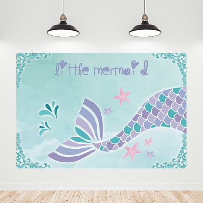 Little Mermaid Birthday Baby Shower Party Photo Booth Backdrop Banner