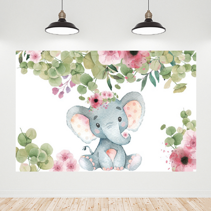 Elephant Baby Shower Birthday Backdrop Banner