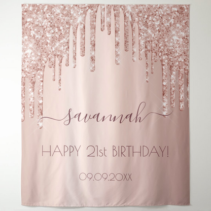Rose Gold 21TH Birthday Party Decoration Fabric Backdrop