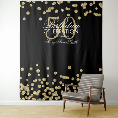 Glitter Gold 50th Adult Birthday Party Decoration Fabric Backdrop