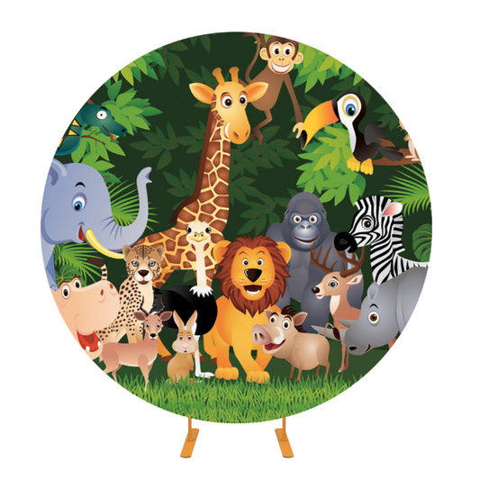 Jungle Animal Round Backdrop Cover For Birthday Party Decoration