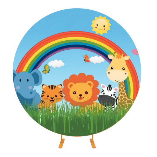 Animal Party Theme Birthday Decoration Round Backdrop Cover