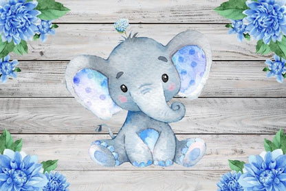 Blue Flora Elephant Baby Shower Birthday Backdrop Banner